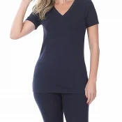 Rolled sleeve boat neck top navy